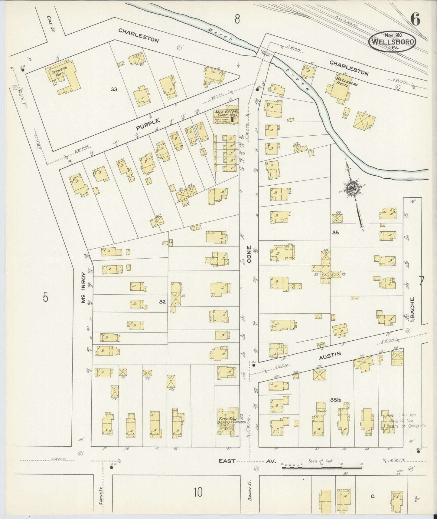 Sanborn Fire Insurance Map from Wellsboro, Tioga County, Pennsylvania (1910), Sheet #0006 - Complete Map Set gallery image, historic Sanborn map, vintage wall art, Pennsylvania Pennsylvania