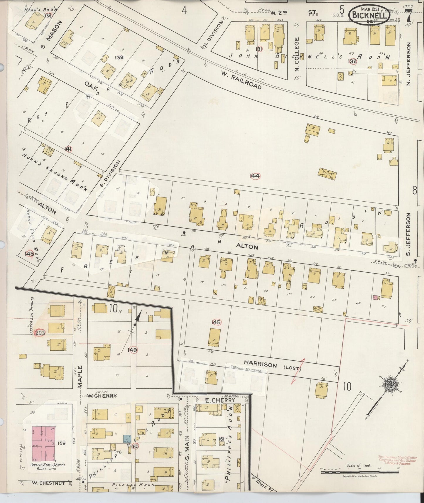 Sanborn Fire Insurance Map from Bicknell, Knox County, Indiana (1946), Sheet #0007 - Complete Map Set gallery image, historic Sanborn map, vintage wall art, Indiana Indiana