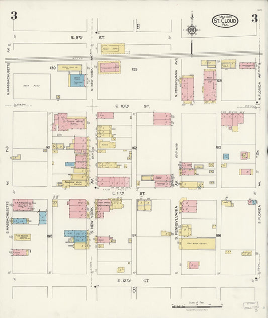 Sanborn Fire Insurance Map from Saint Cloud, Osceola County, Florida (1924), Sheet #0003 - Historic Sanborn Fire Insurance Map Print, vintage old map wall art, antique decor, genealogy gift, Florida Florida map
