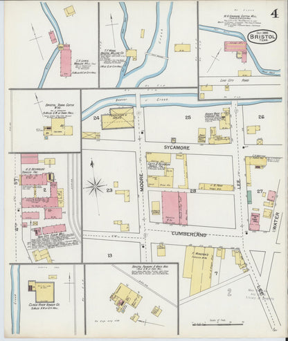 Sanborn Fire Insurance Map from Bristol, Sullivan County, Tennessee (1892), Sheet #0004 - Complete Map Set gallery image, historic Sanborn map, vintage wall art, Tennessee Tennessee