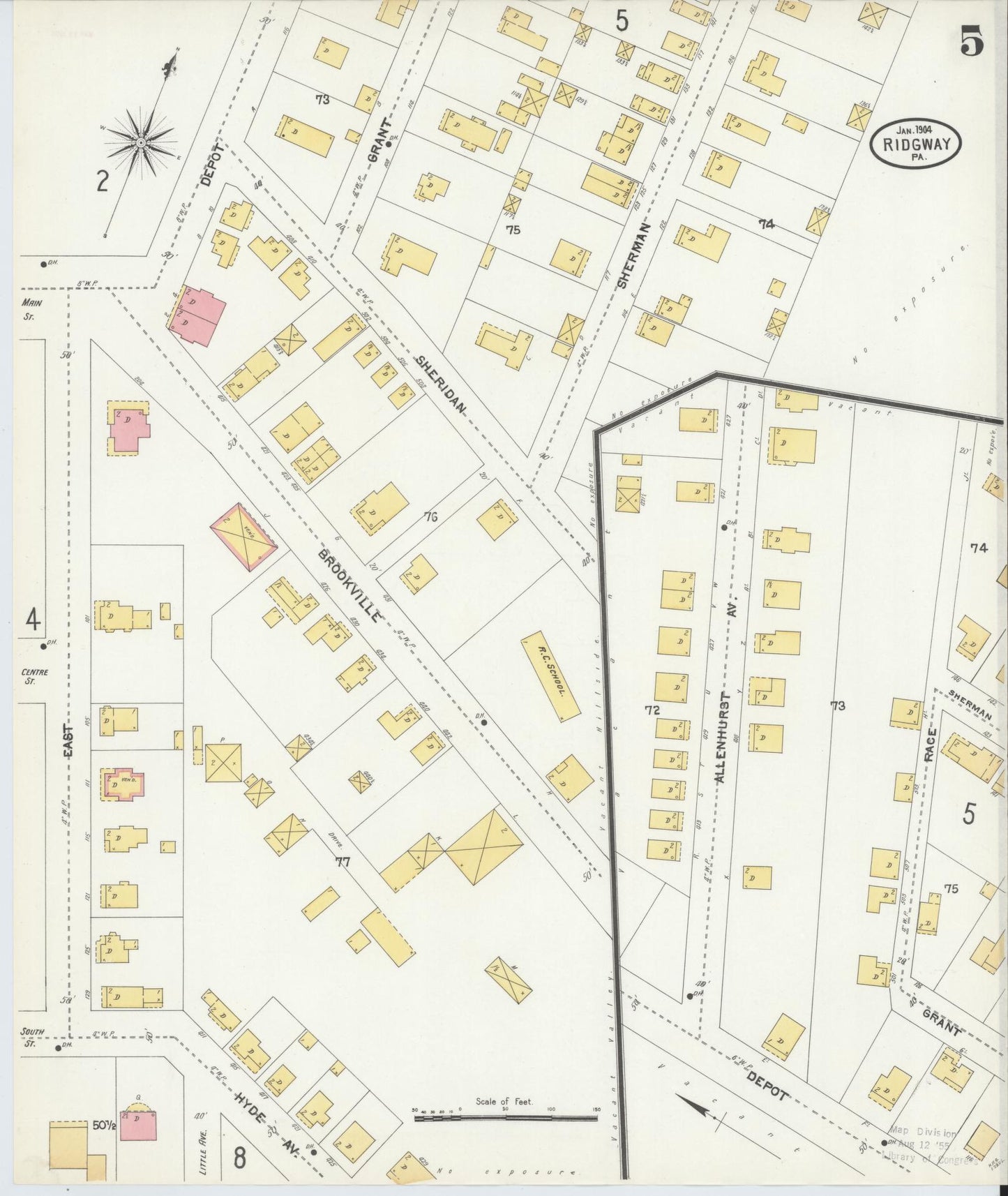 Sanborn Fire Insurance Map from Ridgway, Elk County, Pennsylvania (1904), Sheet #0005 - Historic Sanborn Fire Insurance Map Print, vintage old map wall art, antique decor, genealogy gift, Pennsylvania Pennsylvania map
