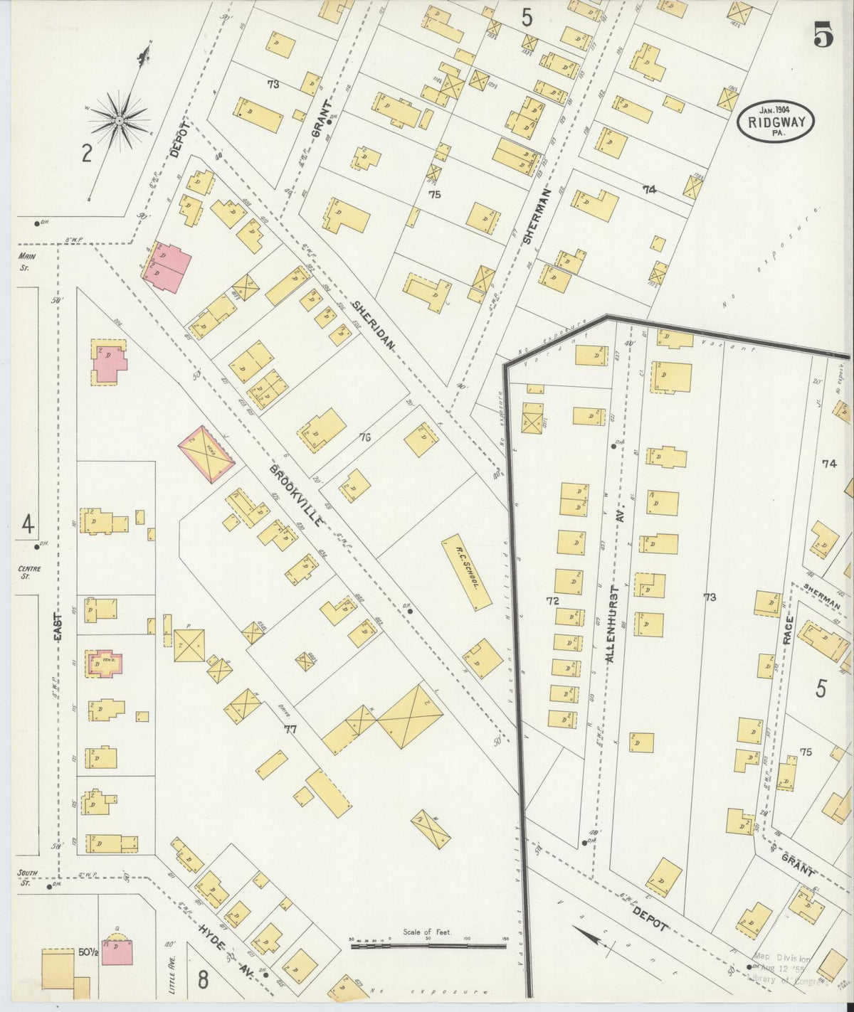 Sanborn Fire Insurance Map from Ridgway, Elk County, Pennsylvania (1904), Sheet #0005 - Historic Sanborn Fire Insurance Map Print, vintage old map wall art, antique decor, genealogy gift, Pennsylvania Pennsylvania map