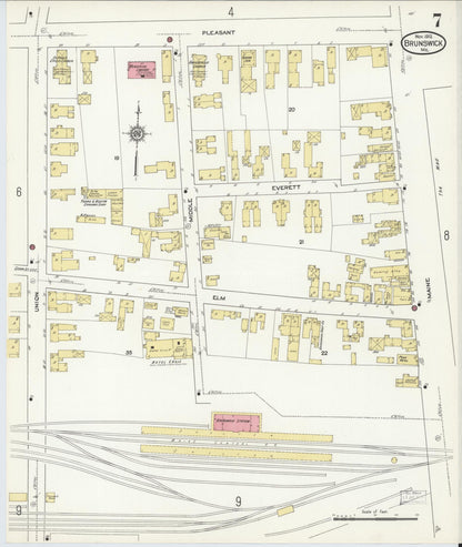 Sanborn Fire Insurance Map from Brunswick, Cumberland County, Maine (1912), Sheet #0007 - Complete Map Set gallery image, historic Sanborn map, vintage wall art, Maine Maine