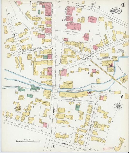 Sanborn Fire Insurance Map from Newport, Sullivan County, New Hampshire (1905), Sheet #0004 - Historic Sanborn Fire Insurance Map Print, vintage old map wall art, antique decor, genealogy gift, New Hampshire New Hampshire map