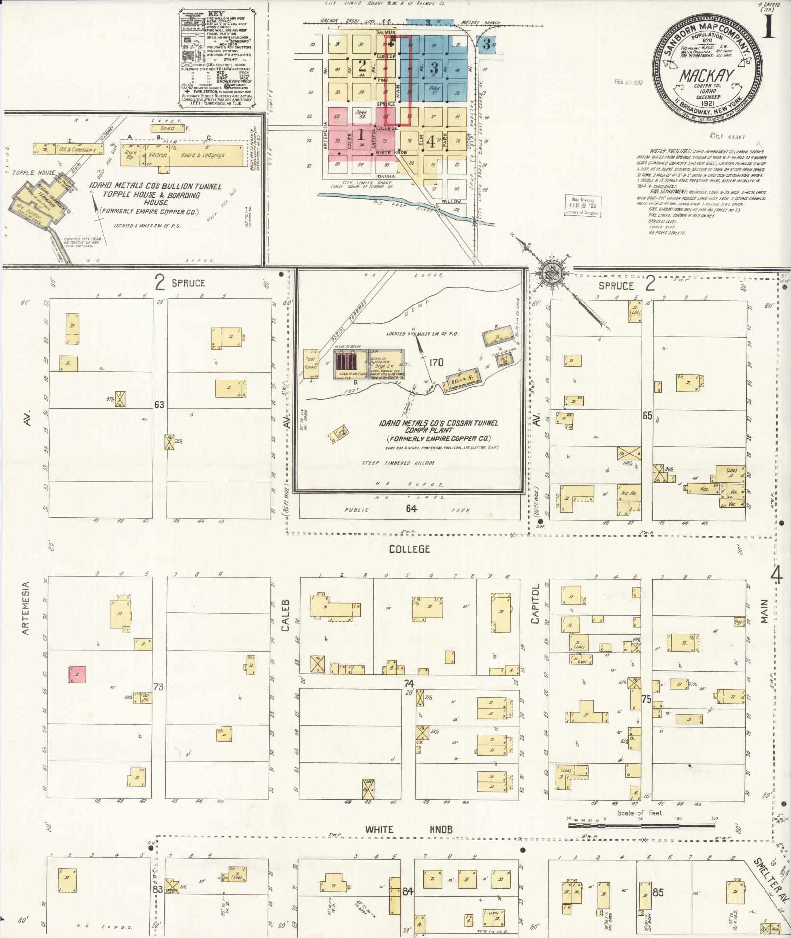 Sanborn Fire Insurance Map from Mackay, Custer County, Idaho (1921), Sheet #0001 - Complete Map Set gallery image, historic Sanborn map, vintage wall art, Idaho Idaho