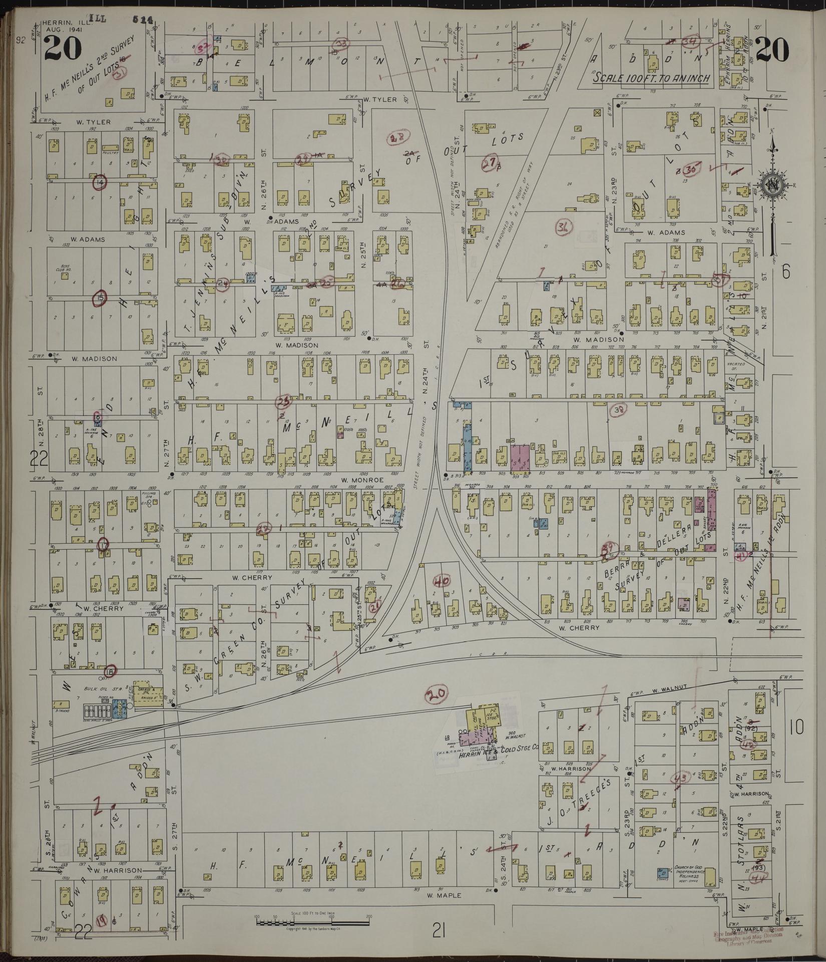 Sanborn Fire Insurance Map from Herrin, Williamson County, Illinois (1947), Sheet #0020 - Historic Sanborn Fire Insurance Map Print, vintage old map wall art, antique decor, genealogy gift, Illinois Illinois map
