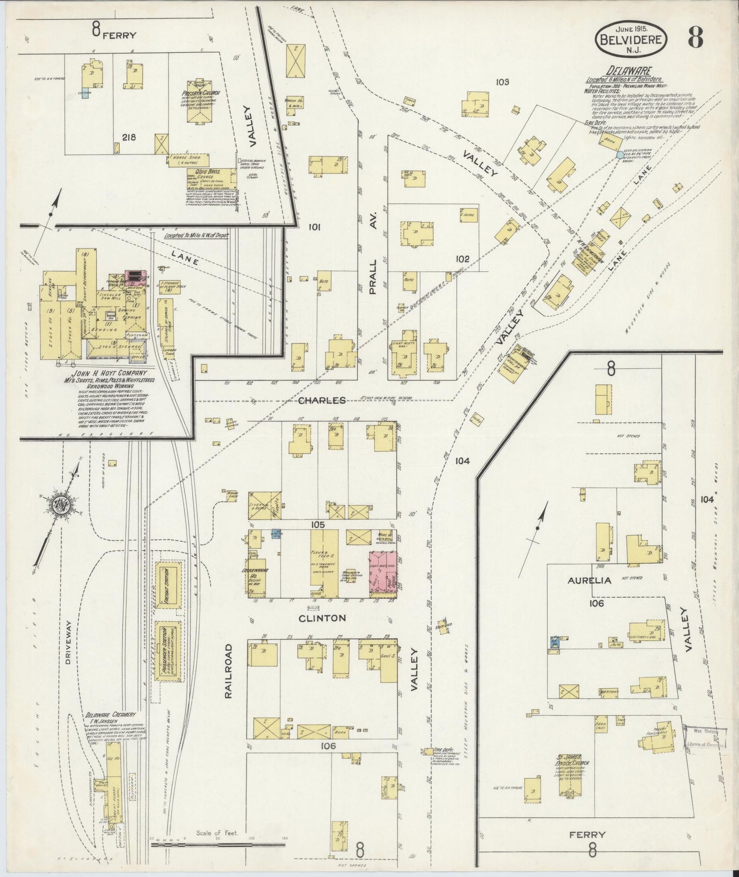 Sanborn Fire Insurance Map from Belvidere, Warren County, New Jersey (1915), Sheet #0008 - Historic Sanborn Fire Insurance Map Print, vintage old map wall art, antique decor, genealogy gift, Pennsylvania Pennsylvania map