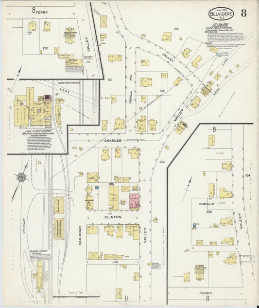 Sanborn Fire Insurance Map from Belvidere, Warren County, New Jersey (1915), Sheet #0008 - Historic Sanborn Fire Insurance Map Print, vintage old map wall art, antique decor, genealogy gift, Pennsylvania Pennsylvania map