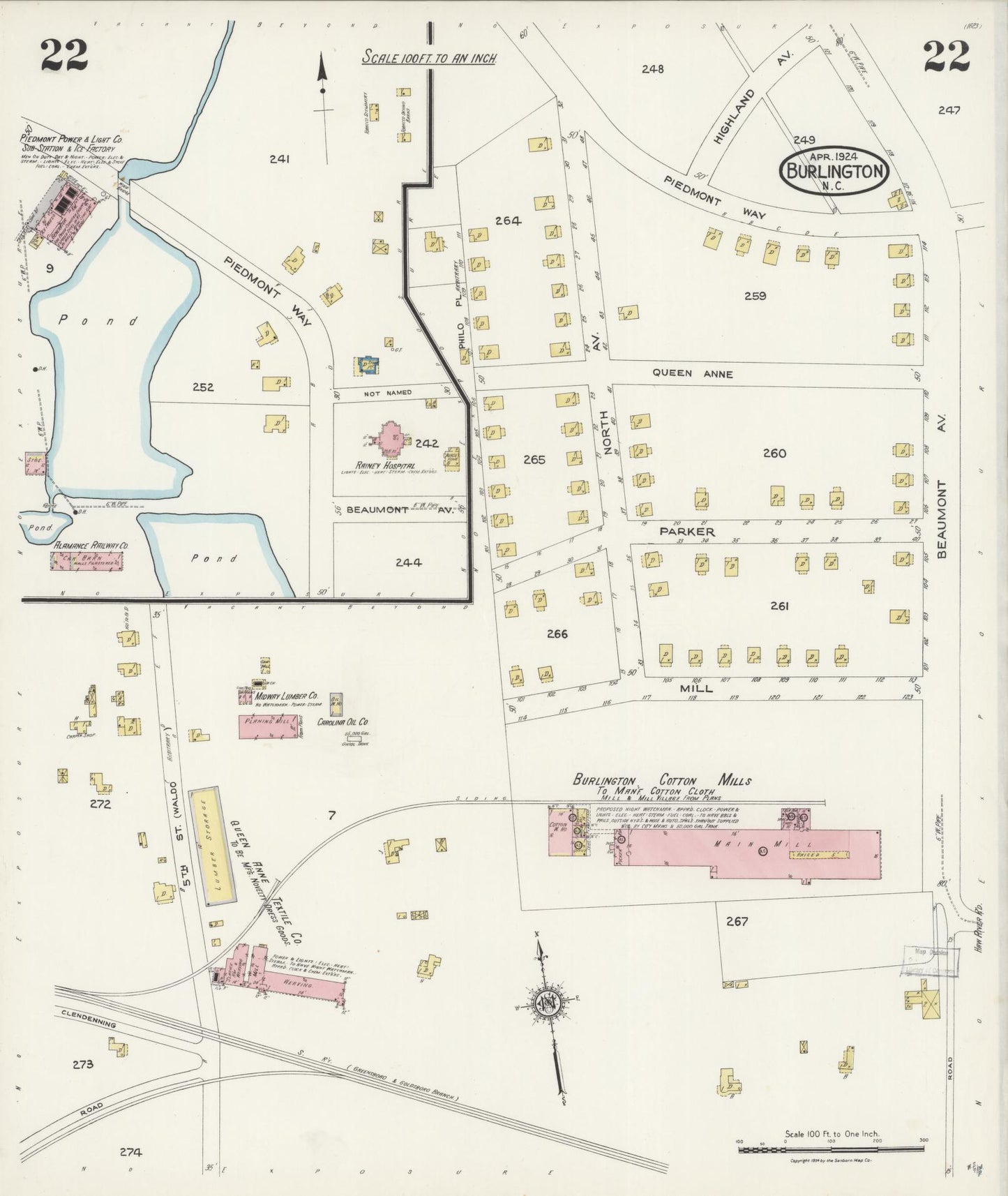 Sanborn Fire Insurance Map from Burlington, Alamance County, North Carolina (1924), Sheet #0022 - Complete Map Set gallery image, historic Sanborn map, vintage wall art, North Carolina North Carolina