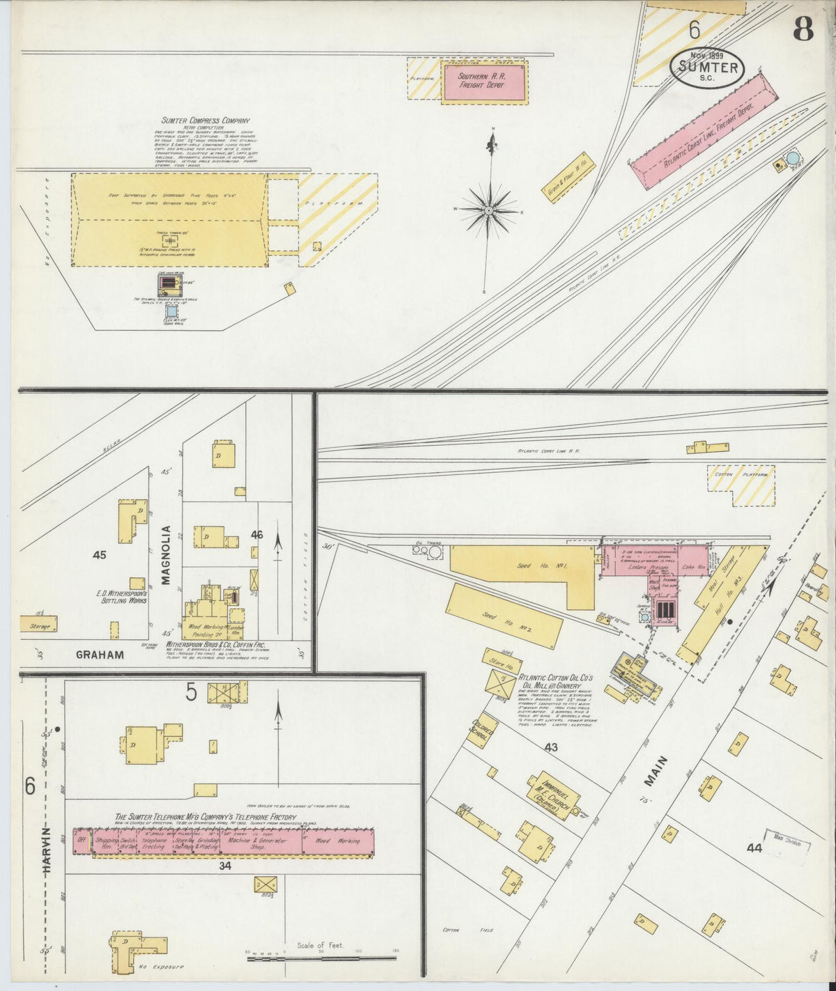 Sanborn Fire Insurance Map from Sumter, Sumter County, South Carolina (1899), Sheet #0008 - Complete Map Set gallery image, historic Sanborn map, vintage wall art, South Carolina South Carolina