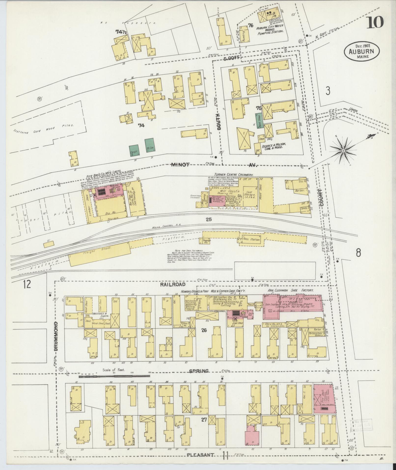 Sanborn Fire Insurance Map from Auburn, Androscoggin County, Maine (1902), Sheet #0010 - Complete Map Set gallery image, historic Sanborn map, vintage wall art, Maine Maine