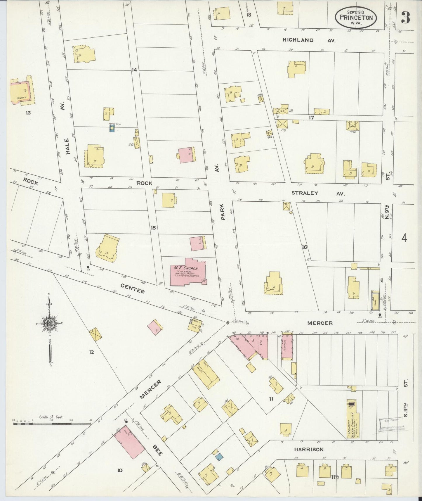 Sanborn Fire Insurance Map from Princeton, Mercer County, West Virginia (1910), Sheet #0003 - Complete Map Set gallery image, historic Sanborn map, vintage wall art, West Virginia West Virginia