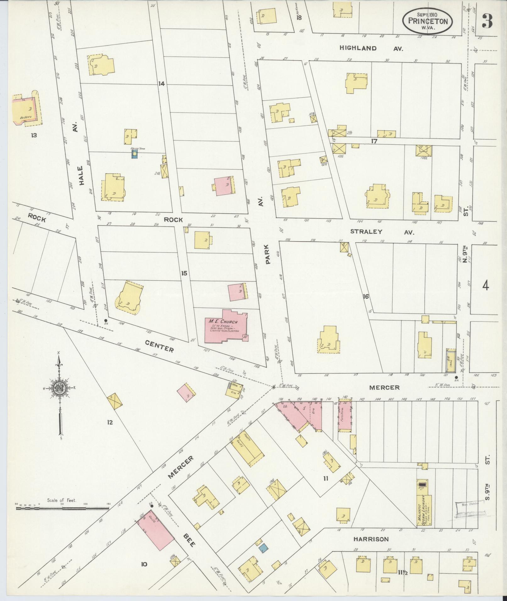 Sanborn Fire Insurance Map from Princeton, Mercer County, West Virginia (1910), Sheet #0003 - Complete Map Set gallery image, historic Sanborn map, vintage wall art, West Virginia West Virginia