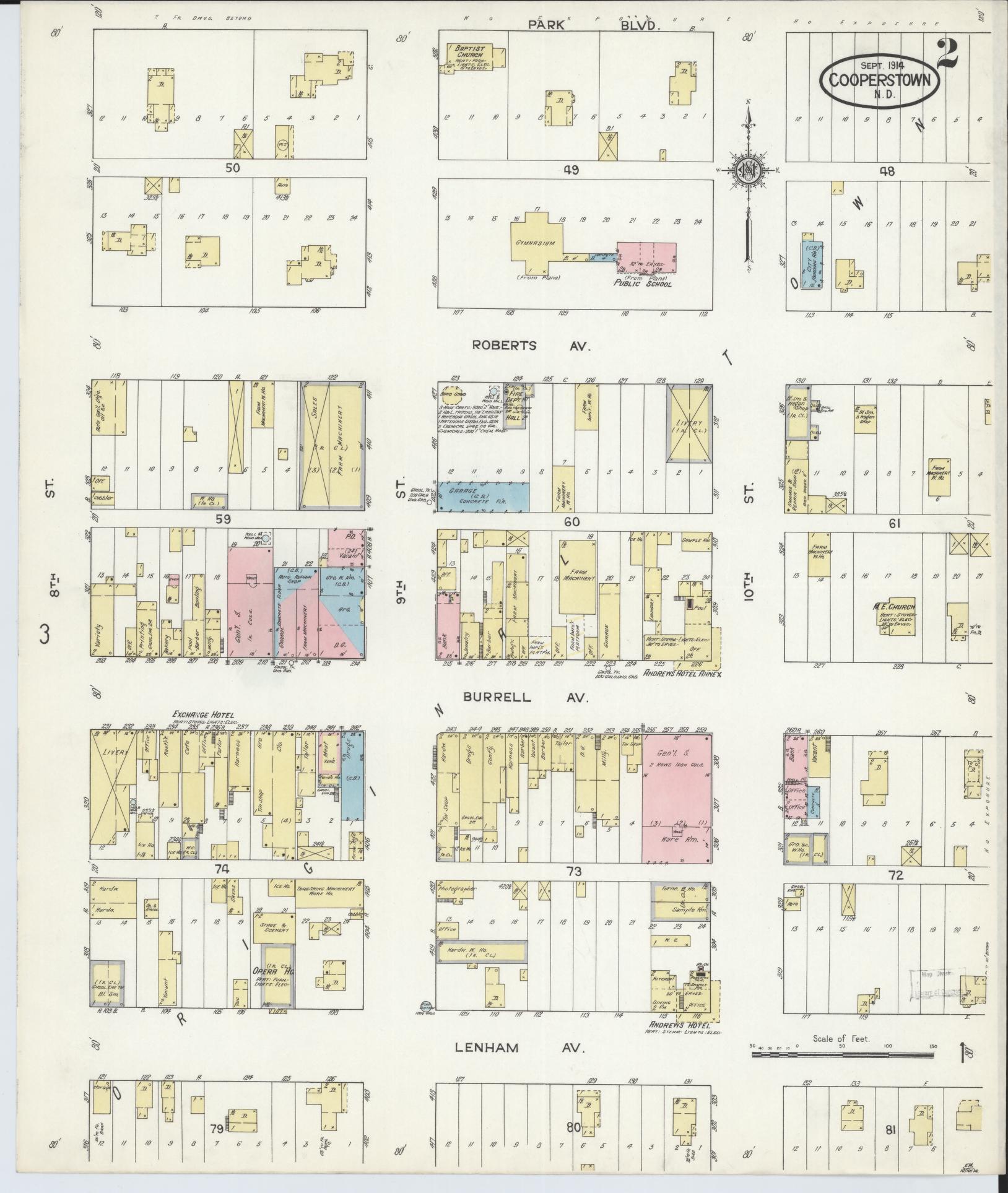 Sanborn Fire Insurance Map from Cooperstown, Griggs County, North Dakota (1914), Sheet #0002 - Historic Sanborn Fire Insurance Map Print, vintage old map wall art, antique decor, genealogy gift, North Dakota North Dakota map