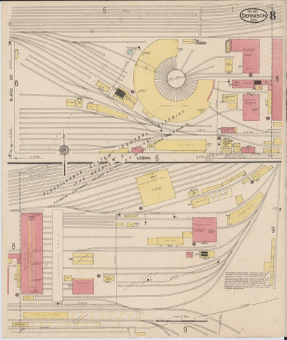 Sanborn Fire Insurance Map from Dennison, Tuscarawas County, Ohio (1921), Sheet #0008 - Historic Sanborn Fire Insurance Map Print, vintage old map wall art, antique decor, genealogy gift, Ohio Ohio map