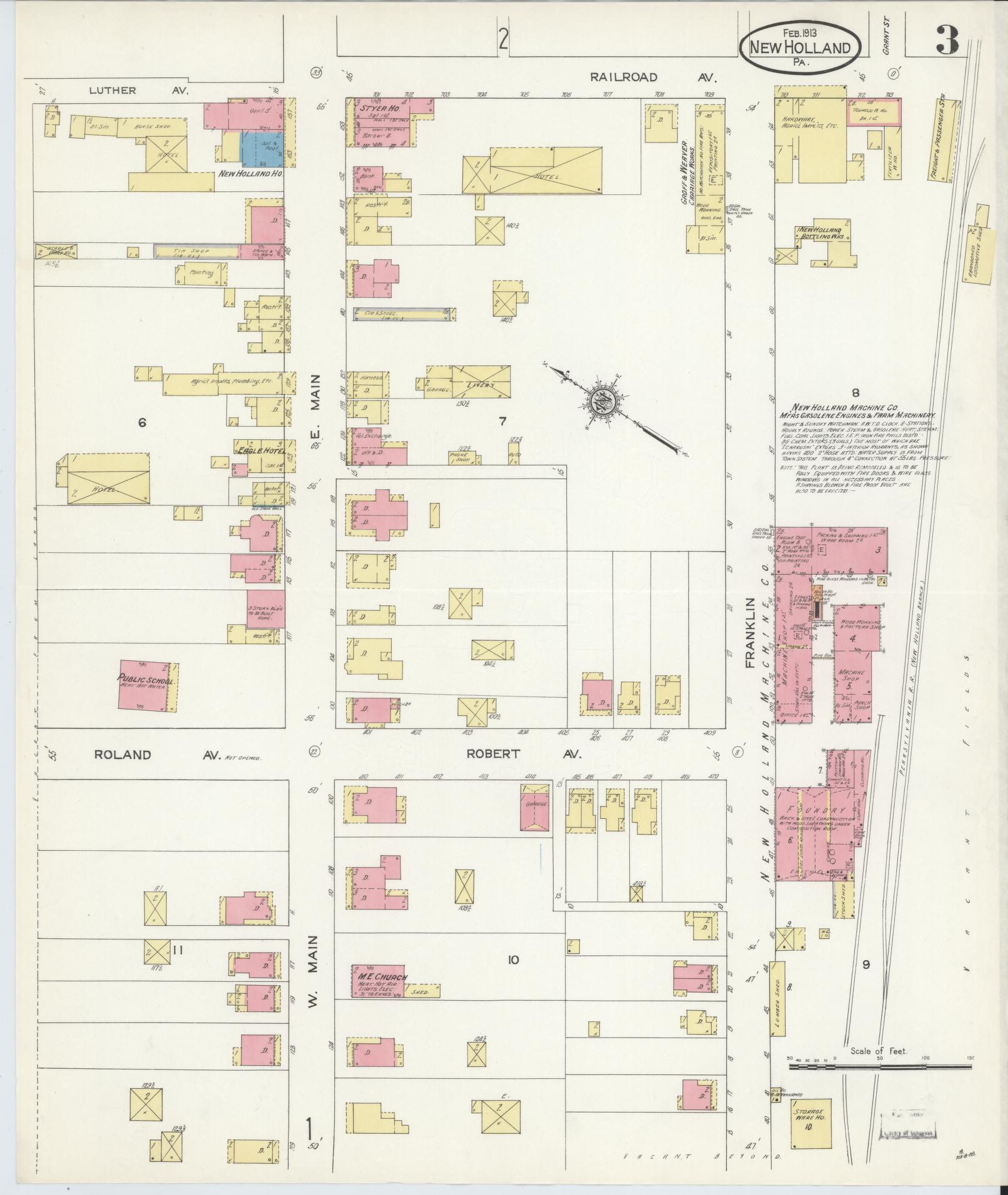 Sanborn Fire Insurance Map from New Holland, Lancaster County, Pennsylvania (1913), Sheet #0003 - Complete Map Set gallery image, historic Sanborn map, vintage wall art, Pennsylvania Pennsylvania