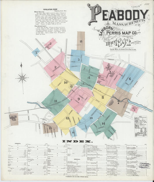 Sanborn Fire Insurance Map from Peabody, Essex County, Massachusetts. (1892) – Historic Sanborn Fire Insurance Map Print