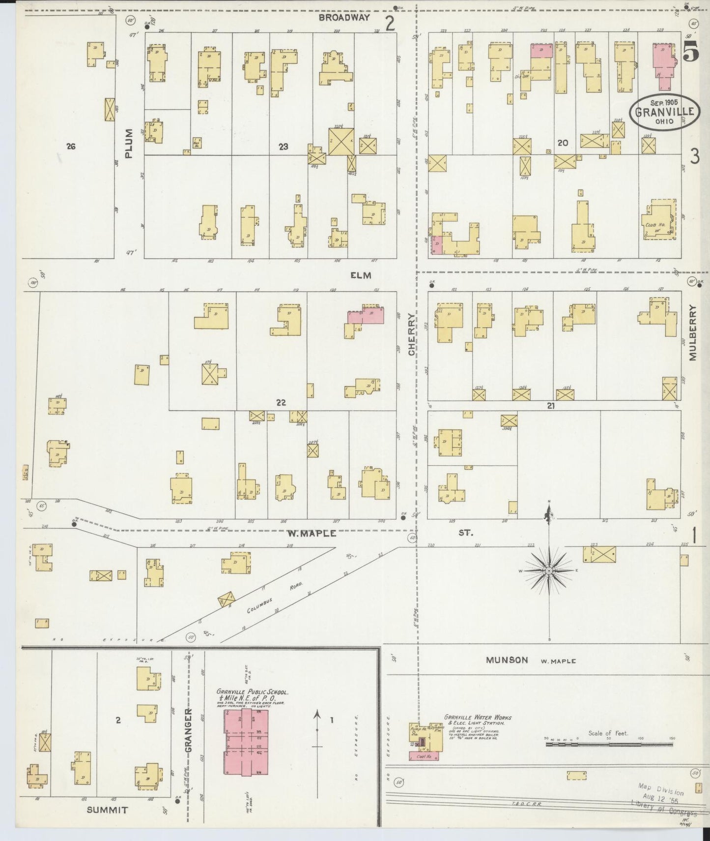 Sanborn Fire Insurance Map from Granville, Licking County, Ohio (1905), Sheet #0005 - Historic Sanborn Fire Insurance Map Print, vintage old map wall art, antique decor, genealogy gift, Ohio Ohio map
