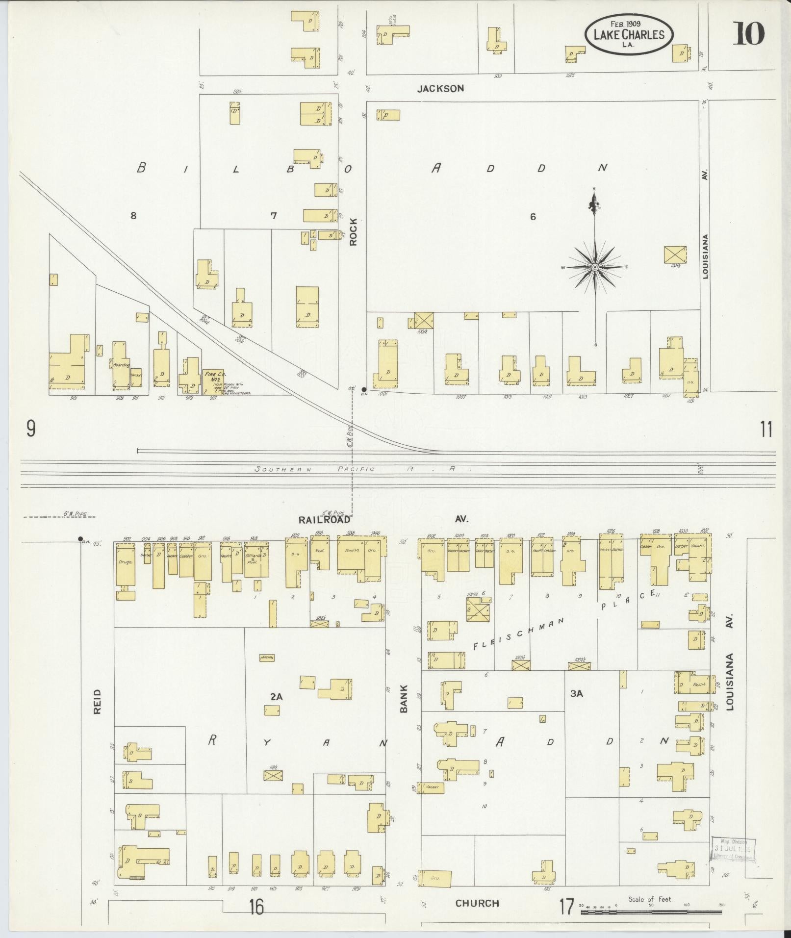 Sanborn Fire Insurance Map from Lake Charles, Calcasieu Parish, Louisiana (1909), Sheet #0010 - Complete Map Set gallery image, historic Sanborn map, vintage wall art, Louisiana Louisiana