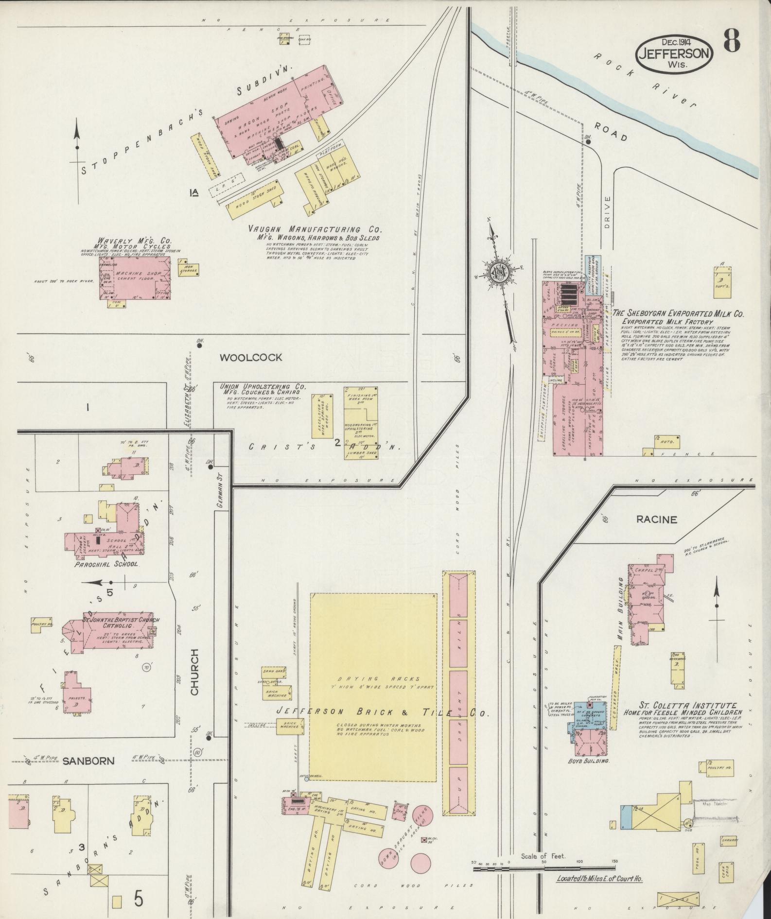 Sanborn Fire Insurance Map from Jefferson, Jefferson County, Wisconsin (1914), Sheet #0008 - Complete Map Set gallery image, historic Sanborn map, vintage wall art, Wisconsin Wisconsin