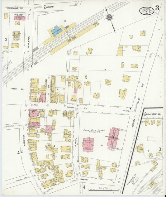 Sanborn Fire Insurance Map from Rye, Westchester County, New York (1912), Sheet #0003 - Historic Sanborn Fire Insurance Map Print, vintage old map wall art, antique decor, genealogy gift, New York New York map