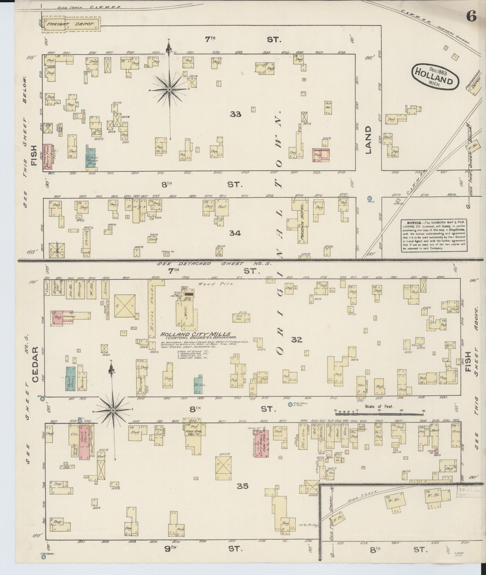 Sanborn Fire Insurance Map from Holland, Ottawa County, Michigan (1883), Sheet #0006 - Historic Sanborn Fire Insurance Map Print, vintage old map wall art, antique decor, genealogy gift, Michigan Michigan map