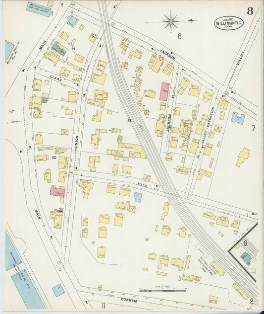 Sanborn Fire Insurance Map from Willimantic, Windham County, Connecticut (1897), Sheet #0008 - Historic Sanborn Fire Insurance Map Print, vintage old map wall art, antique decor, genealogy gift, Connecticut Connecticut map
