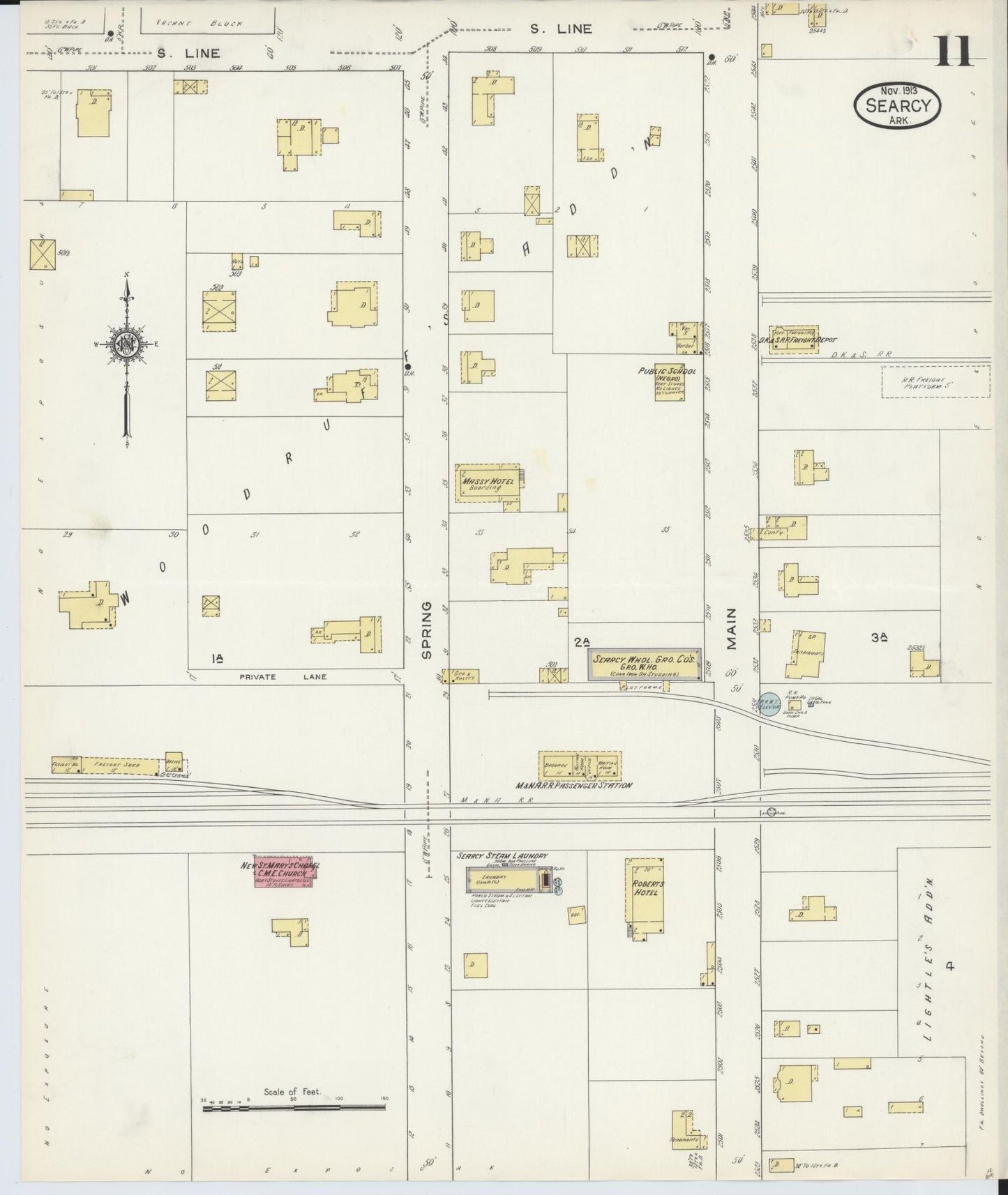 Sanborn Fire Insurance Map from Searcy, White County, Arkansas (1913), Sheet #0011 - Complete Map Set gallery image, historic Sanborn map, vintage wall art, Arkansas Arkansas