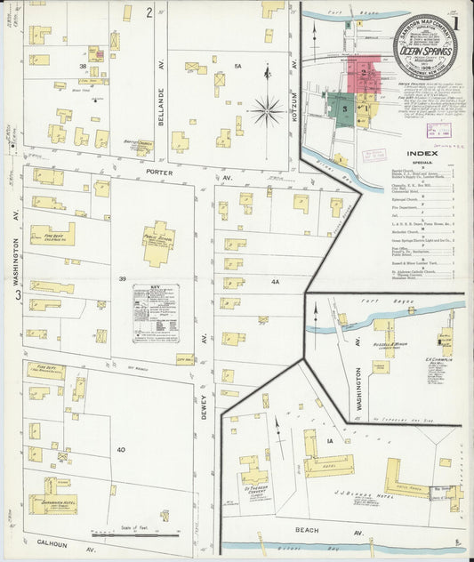 Sanborn Fire Insurance Map from Ocean Springs, Jackson County, Mississippi (1909), Sheet #0001 - Complete Map Set gallery image, historic Sanborn map, vintage wall art, Mississippi Mississippi