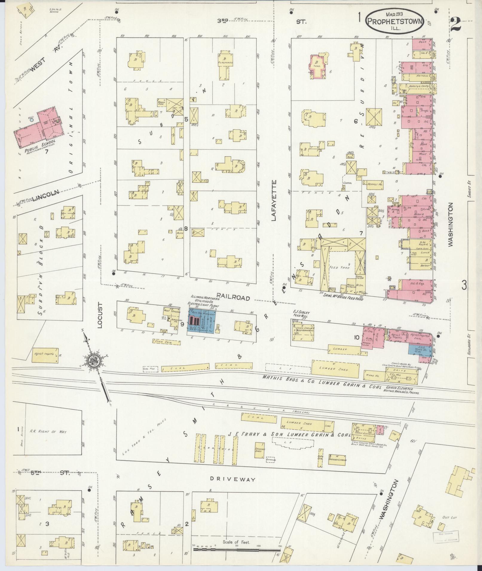 Sanborn Fire Insurance Map from Prophetstown, Whiteside County, Illinois (1913), Sheet #0002 - Complete Map Set gallery image, historic Sanborn map, vintage wall art, Illinois Illinois