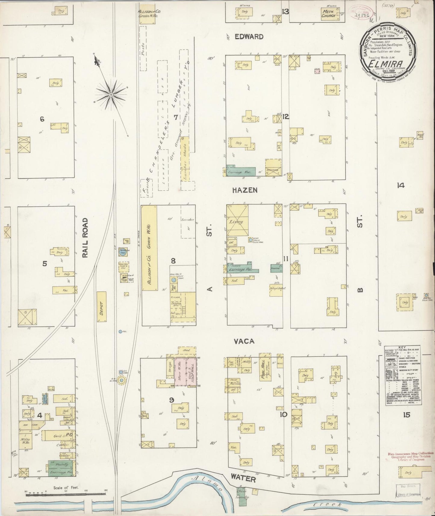 Sanborn Fire Insurance Map from Elmira, Solano County, California (1889), Sheet #0001 - Historic Sanborn Fire Insurance Map Print, vintage old map wall art, antique decor, genealogy gift, California California map