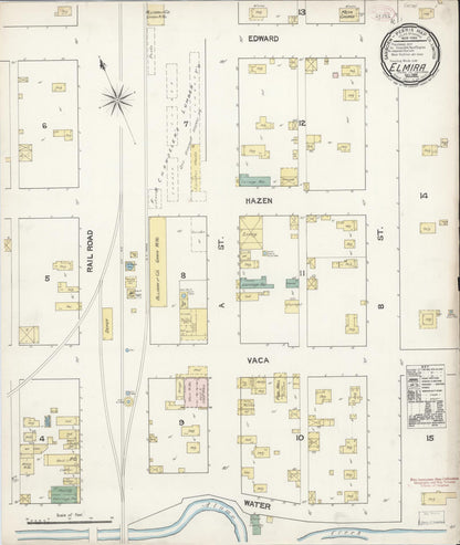 Sanborn Fire Insurance Map from Elmira, Solano County, California (1889), Sheet #0001 - Historic Sanborn Fire Insurance Map Print, vintage old map wall art, antique decor, genealogy gift, California California map