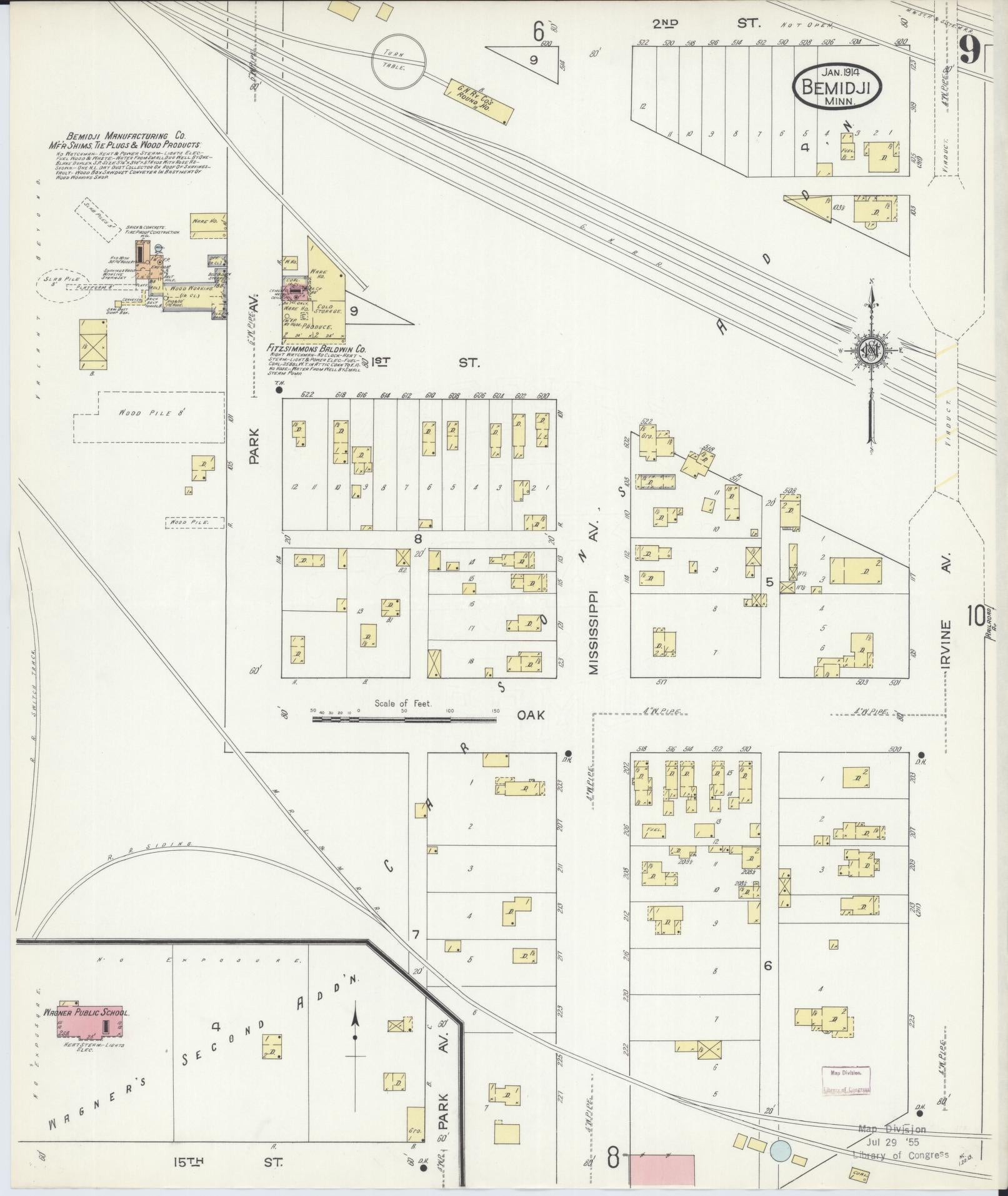 Sanborn Fire Insurance Map from Bemidji, Beltrami County, Minnesota (1914), Sheet #0009 - Historic Sanborn Fire Insurance Map Print, vintage old map wall art, antique decor, genealogy gift, Minnesota Minnesota map