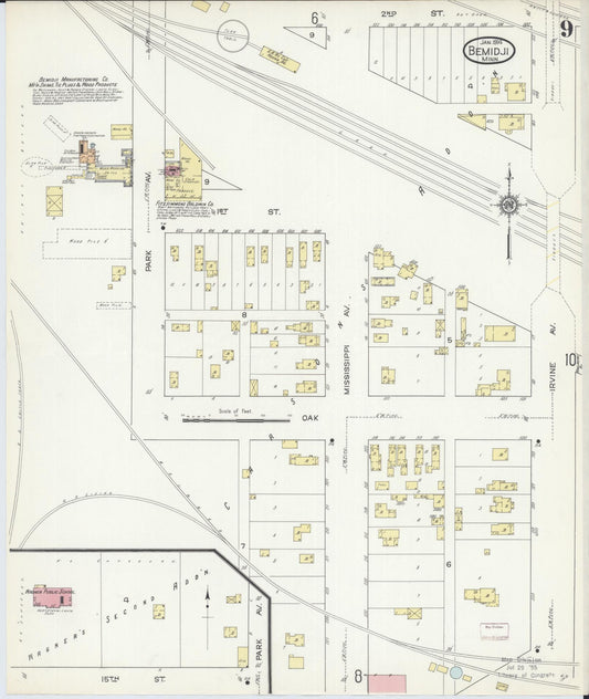 Sanborn Fire Insurance Map from Bemidji, Beltrami County, Minnesota (1914), Sheet #0009 - Historic Sanborn Fire Insurance Map Print, vintage old map wall art, antique decor, genealogy gift, Minnesota Minnesota map