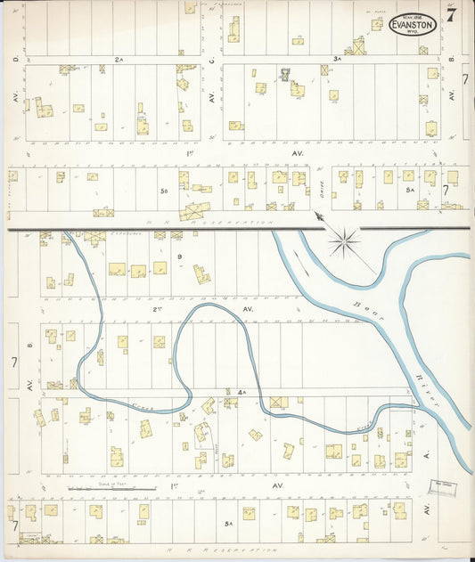 Sanborn Fire Insurance Map from Evanston, Uinta County, Wyoming (1898), Sheet #0007 - Historic Sanborn Fire Insurance Map Print, vintage old map wall art, antique decor, genealogy gift, Wyoming Wyoming map