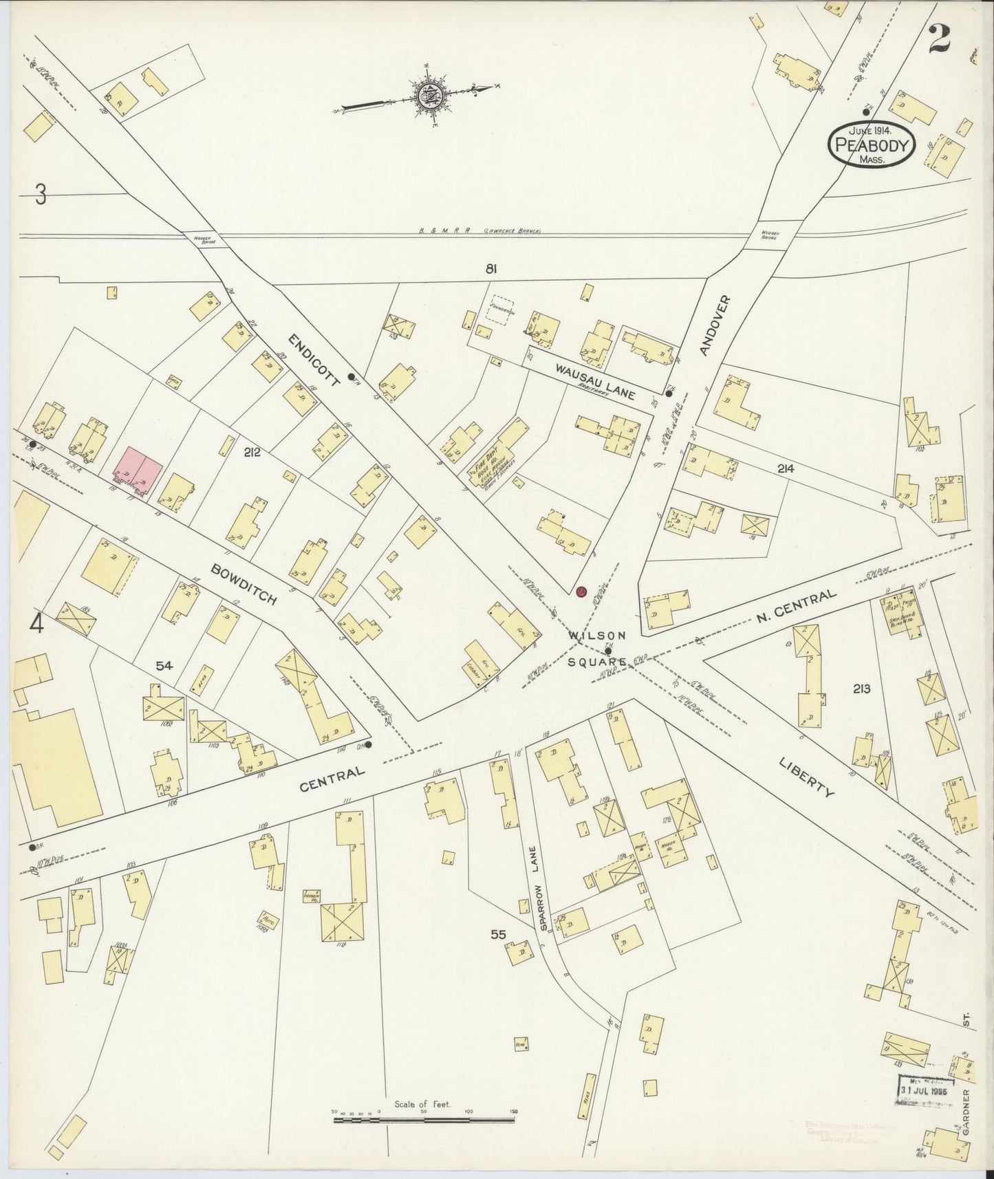Sanborn Fire Insurance Map from Peabody, Essex County, Massachusetts (1914), Sheet #0002 - Complete Map Set gallery image, historic Sanborn map, vintage wall art, Massachusetts Massachusetts
