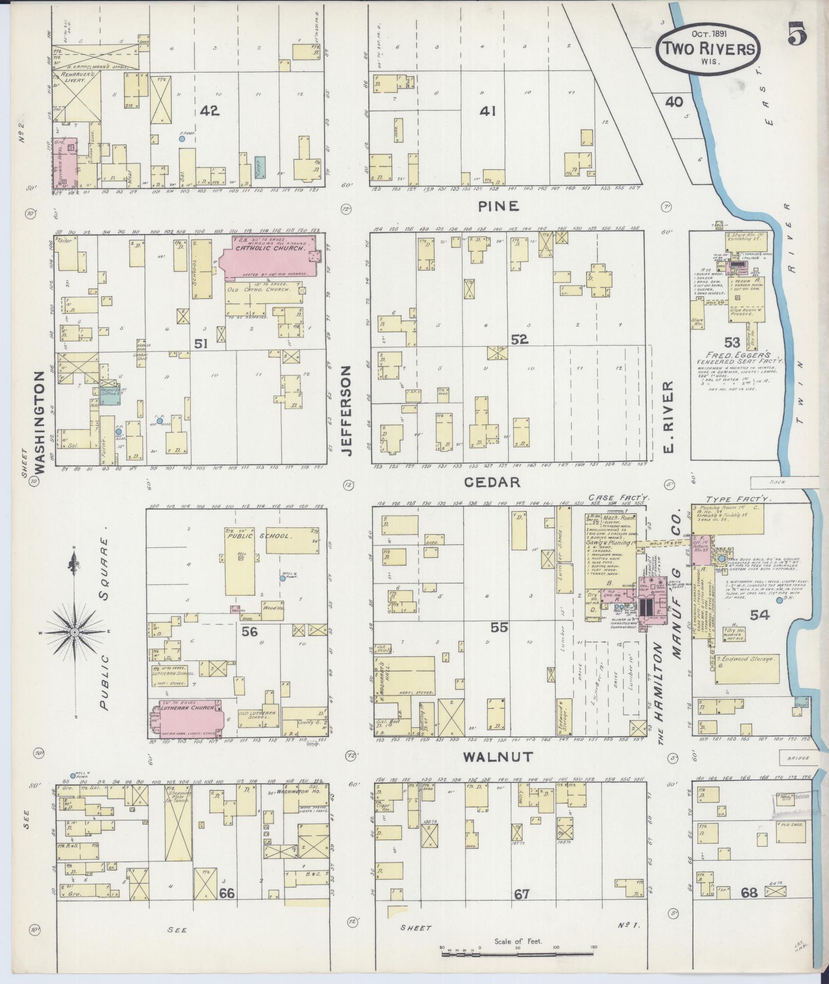 Sanborn Fire Insurance Map from Two Rivers, Manitowoc County, Wisconsin (1891), Sheet #0005 - Complete Map Set gallery image, historic Sanborn map, vintage wall art, Wisconsin Wisconsin