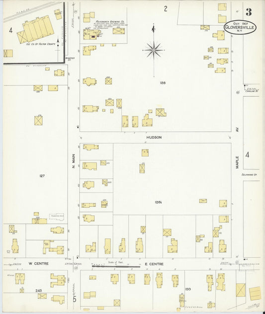 Sanborn Fire Insurance Map from Gloversville, Fulton County, New York (1907), Sheet #0003 - Historic Sanborn Fire Insurance Map Print, vintage old map wall art, antique decor, genealogy gift, New York New York map