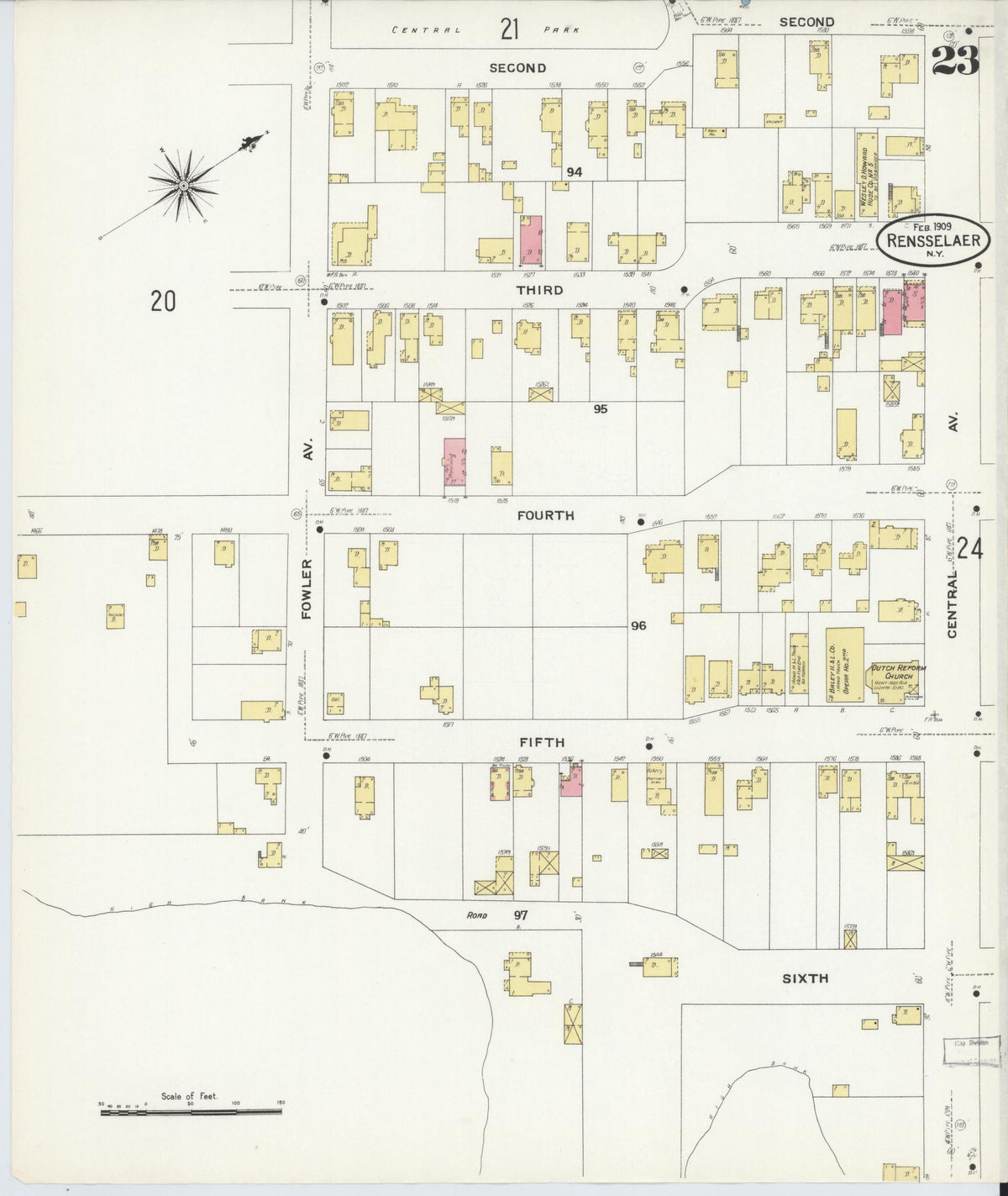 Sanborn Fire Insurance Map from Rensselaer, Rensselaer County, New York (1909), Sheet #0023 - Historic Sanborn Fire Insurance Map Print, vintage old map wall art, antique decor, genealogy gift, New York New York map
