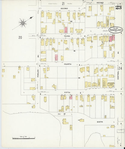 Sanborn Fire Insurance Map from Rensselaer, Rensselaer County, New York (1909), Sheet #0023 - Historic Sanborn Fire Insurance Map Print, vintage old map wall art, antique decor, genealogy gift, New York New York map