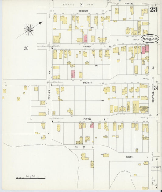 Sanborn Fire Insurance Map from Rensselaer, Rensselaer County, New York (1909), Sheet #0023 - Historic Sanborn Fire Insurance Map Print, vintage old map wall art, antique decor, genealogy gift, New York New York map