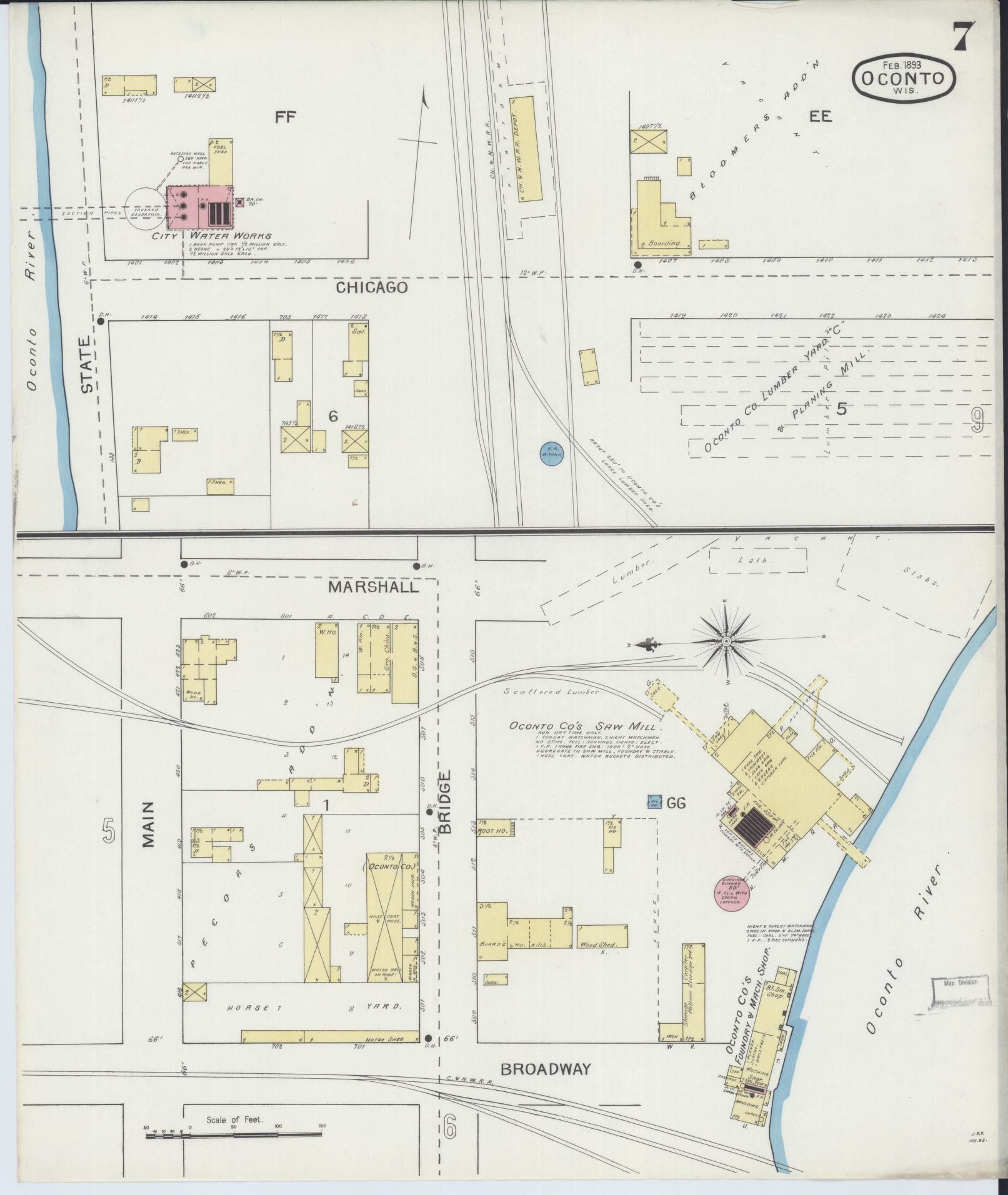 Sanborn Fire Insurance Map from Oconto, Oconto County, Wisconsin (1893), Sheet #0007 - Complete Map Set gallery image, historic Sanborn map, vintage wall art, Wisconsin Wisconsin