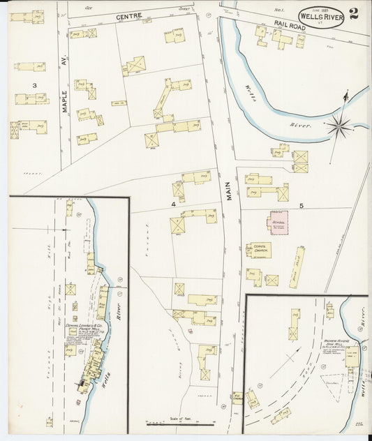 Sanborn Fire Insurance Map from Wells River, Orange County, Vermont (1889), Sheet #0002 - Historic Sanborn Fire Insurance Map Print, vintage old map wall art, antique decor, genealogy gift, Vermont Vermont map