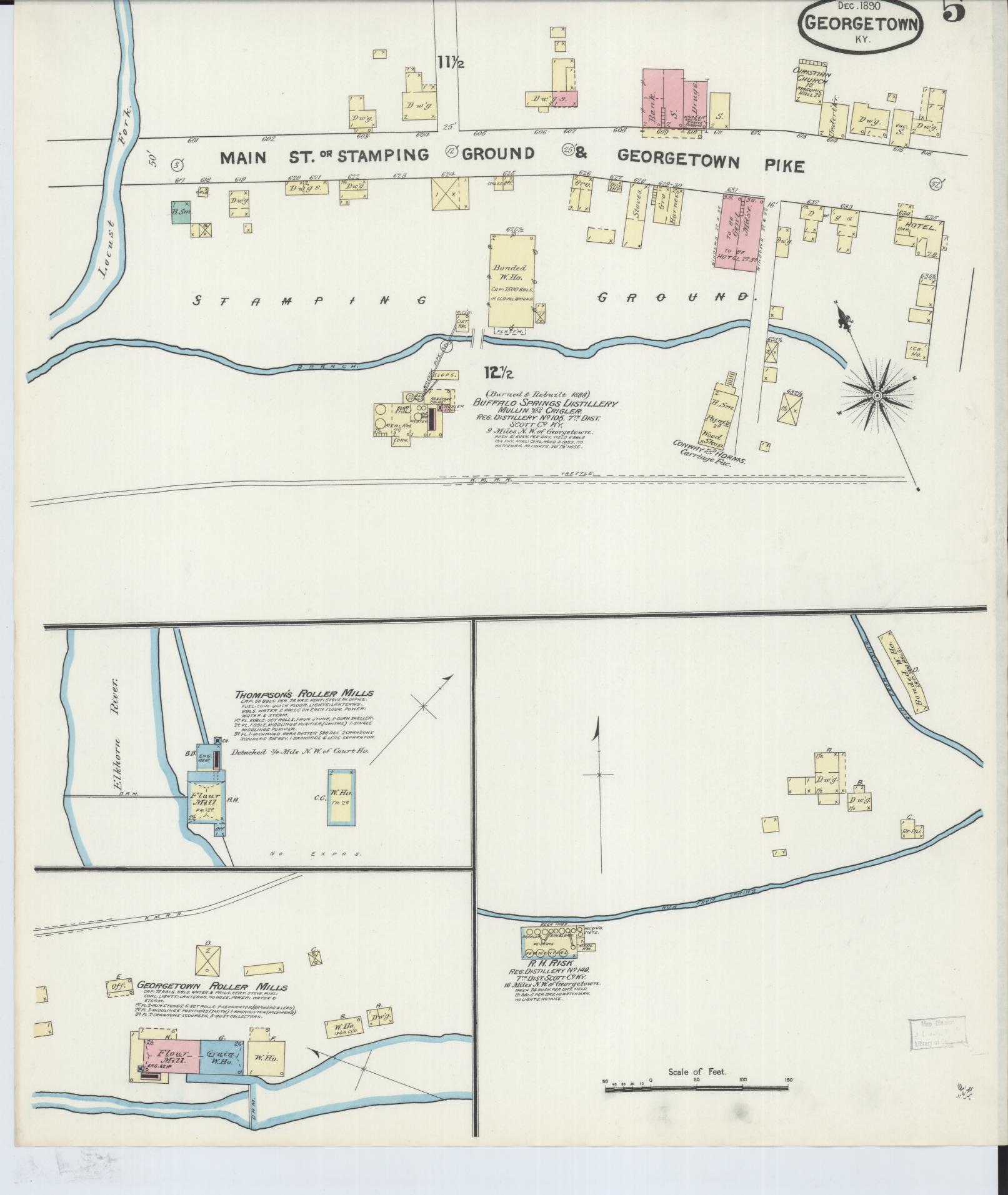 Sanborn Fire Insurance Map from Georgetown, Scott County, Kentucky (1890), Sheet #0005 - Historic Sanborn Fire Insurance Map Print, vintage old map wall art, antique decor, genealogy gift, Kentucky Kentucky map