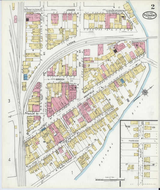 Sanborn Fire Insurance Map from Piedmont, Mineral County, West Virginia (1920), Sheet #0002 - Historic Sanborn Fire Insurance Map Print, vintage old map wall art, antique decor, genealogy gift, West Virginia West Virginia map