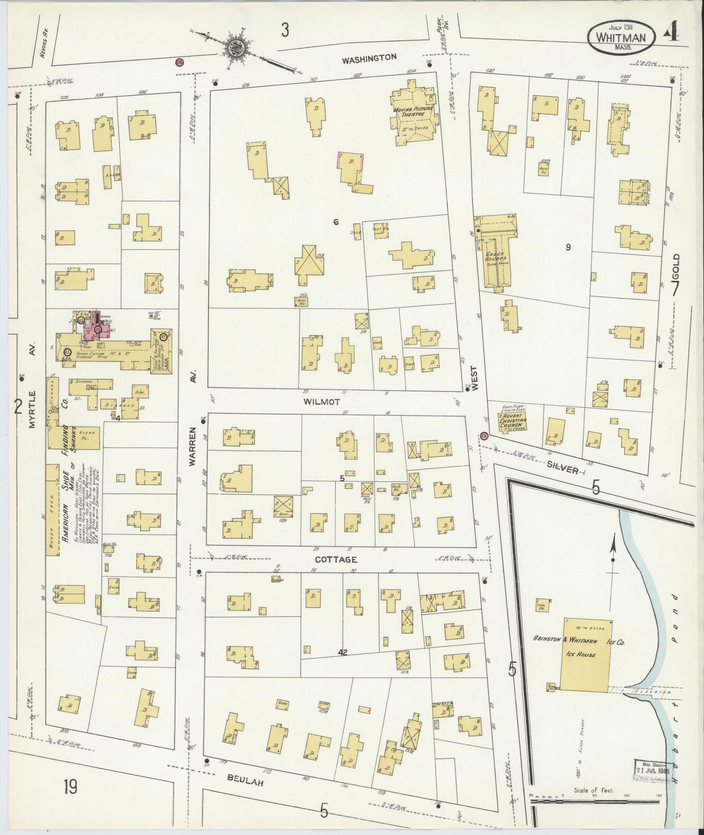 Sanborn Fire Insurance Map from Whitman, Plymouth County, Massachusetts (1911), Sheet #0004 - Complete Map Set gallery image, historic Sanborn map, vintage wall art, Massachusetts Massachusetts