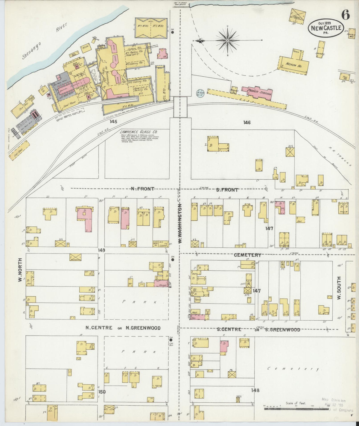 Sanborn Fire Insurance Map from New Castle, Lawrence County, Pennsylvania (1899), Sheet #0006 - Historic Sanborn Fire Insurance Map Print, vintage old map wall art, antique decor, genealogy gift, Pennsylvania Pennsylvania map