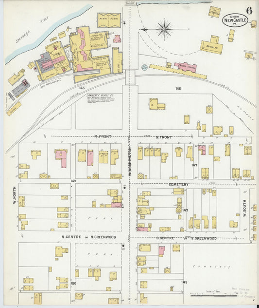 Sanborn Fire Insurance Map from New Castle, Lawrence County, Pennsylvania (1899), Sheet #0006 - Historic Sanborn Fire Insurance Map Print, vintage old map wall art, antique decor, genealogy gift, Pennsylvania Pennsylvania map