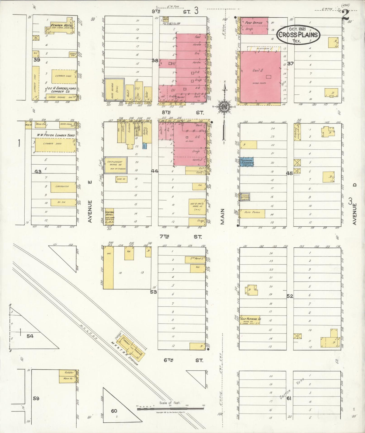 Sanborn Fire Insurance Map from Cross Plains, Callahan County, Texas (1921), Sheet #0002 - Complete Map Set gallery image, historic Sanborn map, vintage wall art, Texas Texas