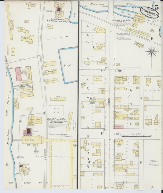 Sanborn Fire Insurance Map from Traverse City, Grand Traverse County, Michigan (1890), Sheet #0005 - Historic Sanborn Fire Insurance Map Print, vintage old map wall art, antique decor, genealogy gift, Michigan Michigan map